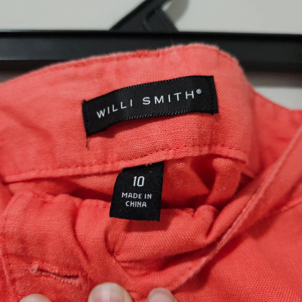 Willi Smith Women 10‎ Coral Orange 100% Linen Straight Leg Cargo Utility Pants